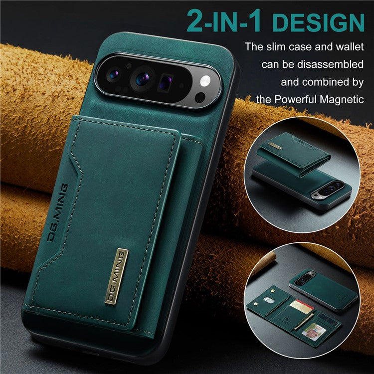 DG.MING M2 Series for Google Pixel 9 Pro XL Case PU+PC+TPU Phone Cover Detachable Wallet - Green
