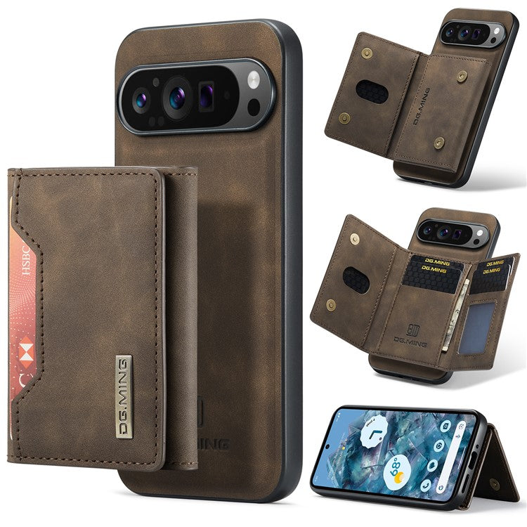 DG.MING M2 Series for Google Pixel 9 Pro XL Case PU+PC+TPU Phone Cover Detachable Wallet - Coffee