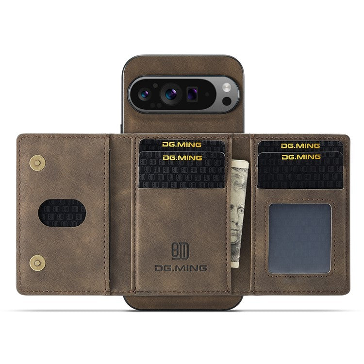 DG.MING M2 Series for Google Pixel 9 Pro XL Case PU+PC+TPU Phone Cover Detachable Wallet - Coffee