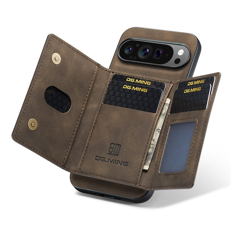 DG.MING M2 Series for Google Pixel 9 Pro XL Case PU+PC+TPU Phone Cover Detachable Wallet - Coffee