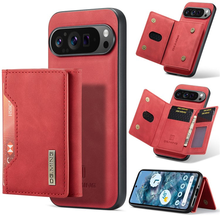 DG.MING M2 Series for Google Pixel 9 Pro XL Case PU+PC+TPU Phone Cover Detachable Wallet - Red