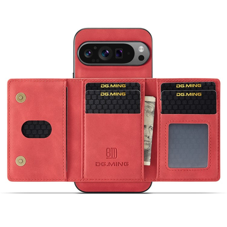 DG.MING M2 Series for Google Pixel 9 Pro XL Case PU+PC+TPU Phone Cover Detachable Wallet - Red
