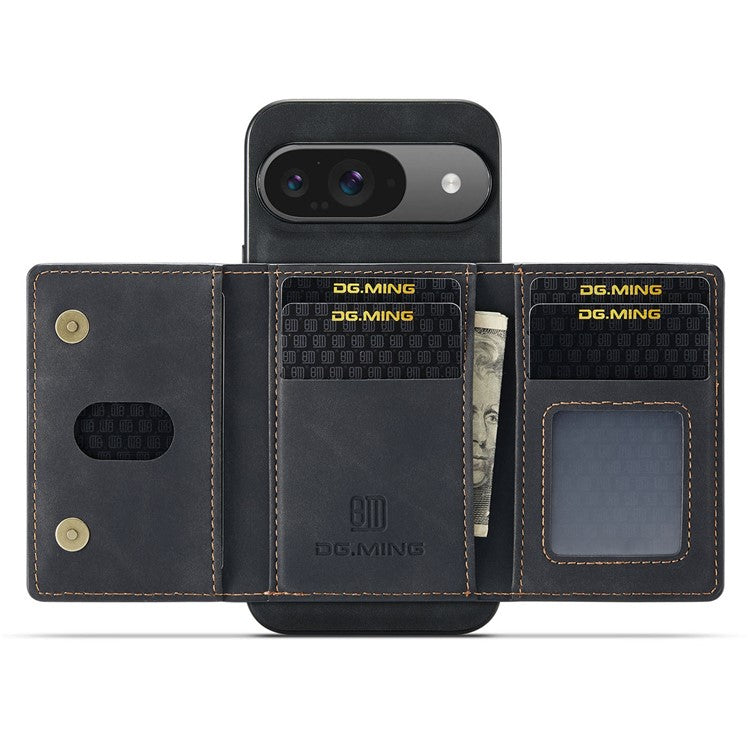 DG.MING M2 Series for Google Pixel 9 Pro / Pixel 9 Case PU+PC+TPU Phone Cover Detachable Wallet - Black