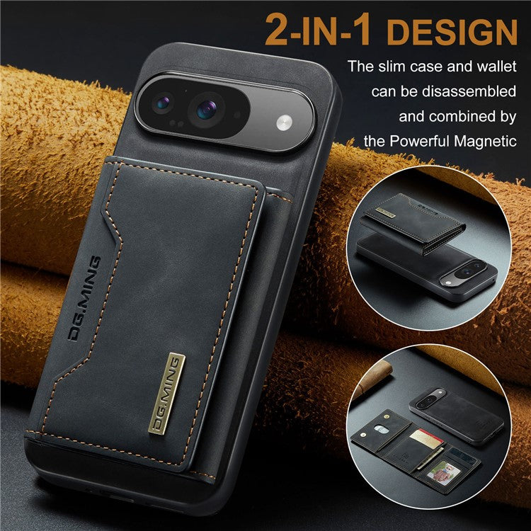DG.MING M2 Series for Google Pixel 9 Pro / Pixel 9 Case PU+PC+TPU Phone Cover Detachable Wallet - Black