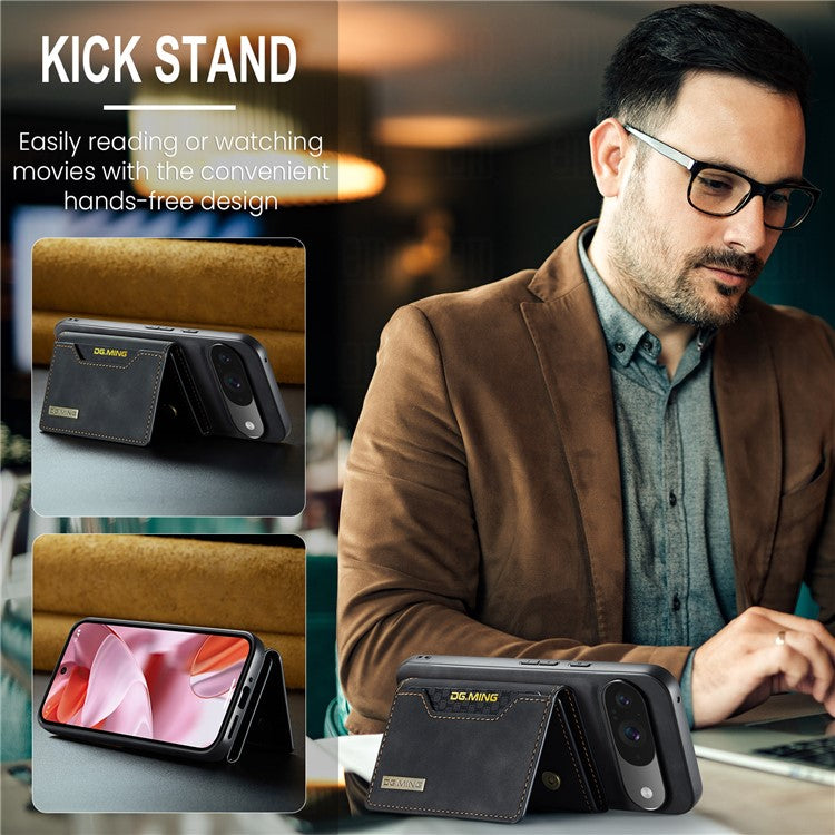 DG.MING M2 Series for Google Pixel 9 Pro / Pixel 9 Case PU+PC+TPU Phone Cover Detachable Wallet - Black