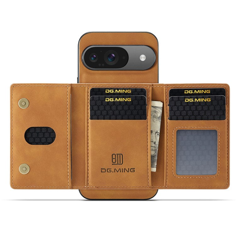 DG.MING M2 Series for Google Pixel 9 Pro / Pixel 9 Case PU+PC+TPU Phone Cover Detachable Wallet - Brown