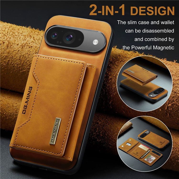 DG.MING M2 Series for Google Pixel 9 Pro / Pixel 9 Case PU+PC+TPU Phone Cover Detachable Wallet - Brown