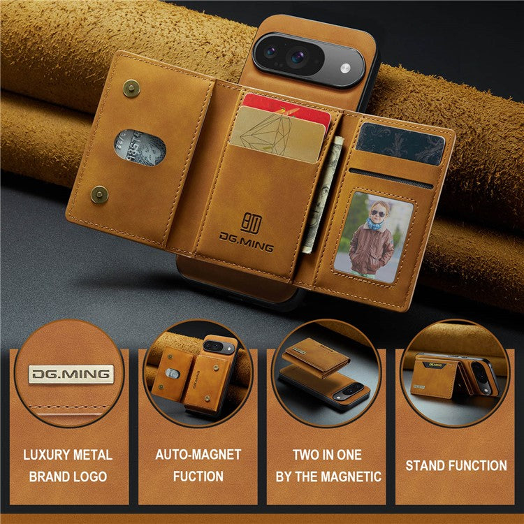 DG.MING M2 Series for Google Pixel 9 Pro / Pixel 9 Case PU+PC+TPU Phone Cover Detachable Wallet - Brown