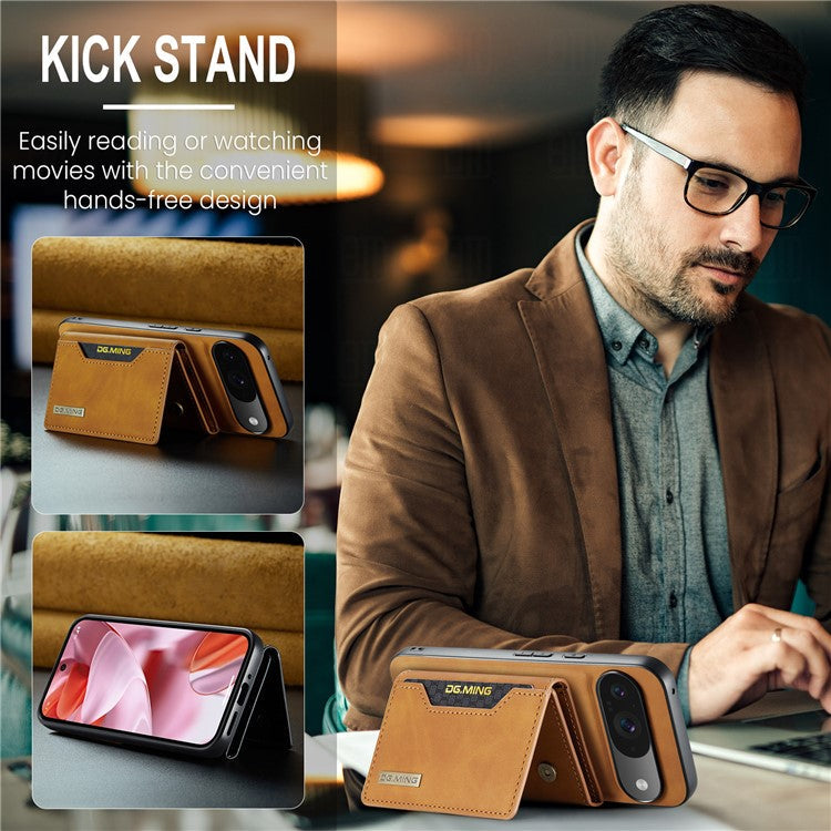 DG.MING M2 Series for Google Pixel 9 Pro / Pixel 9 Case PU+PC+TPU Phone Cover Detachable Wallet - Brown