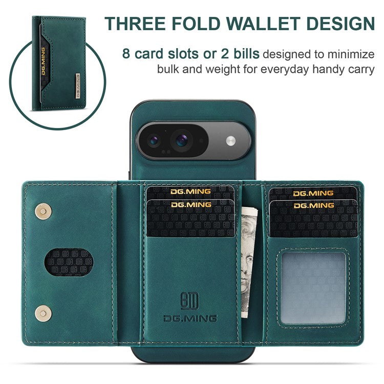 DG.MING M2 Series for Google Pixel 9 Pro / Pixel 9 Case PU+PC+TPU Phone Cover Detachable Wallet - Green