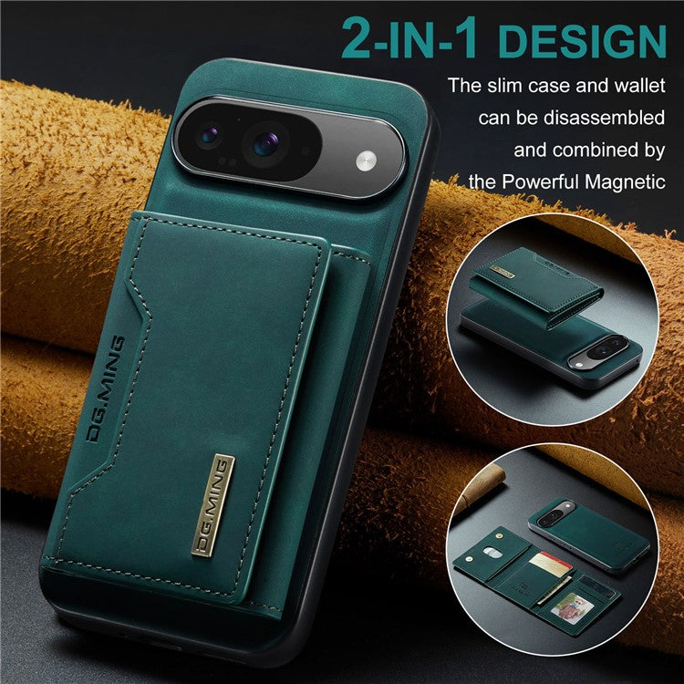 DG.MING M2 Series for Google Pixel 9 Pro / Pixel 9 Case PU+PC+TPU Phone Cover Detachable Wallet - Green
