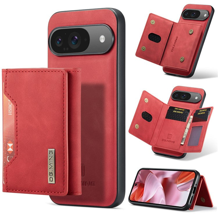 DG.MING M2 Series for Google Pixel 9 Pro / Pixel 9 Case PU+PC+TPU Phone Cover Detachable Wallet - Red