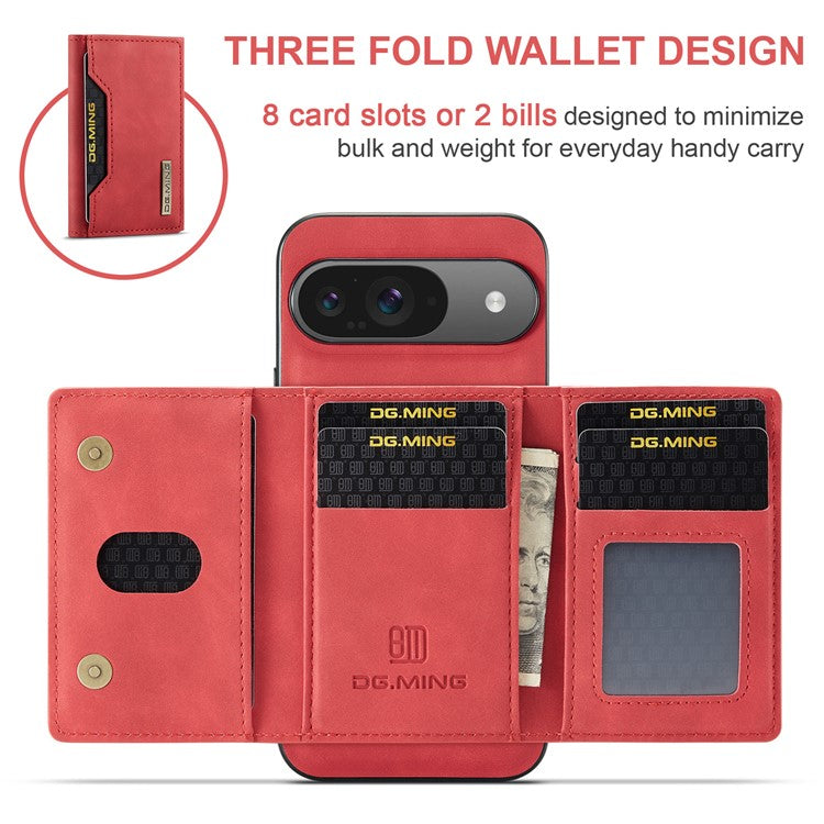 DG.MING M2 Series for Google Pixel 9 Pro / Pixel 9 Case PU+PC+TPU Phone Cover Detachable Wallet - Red