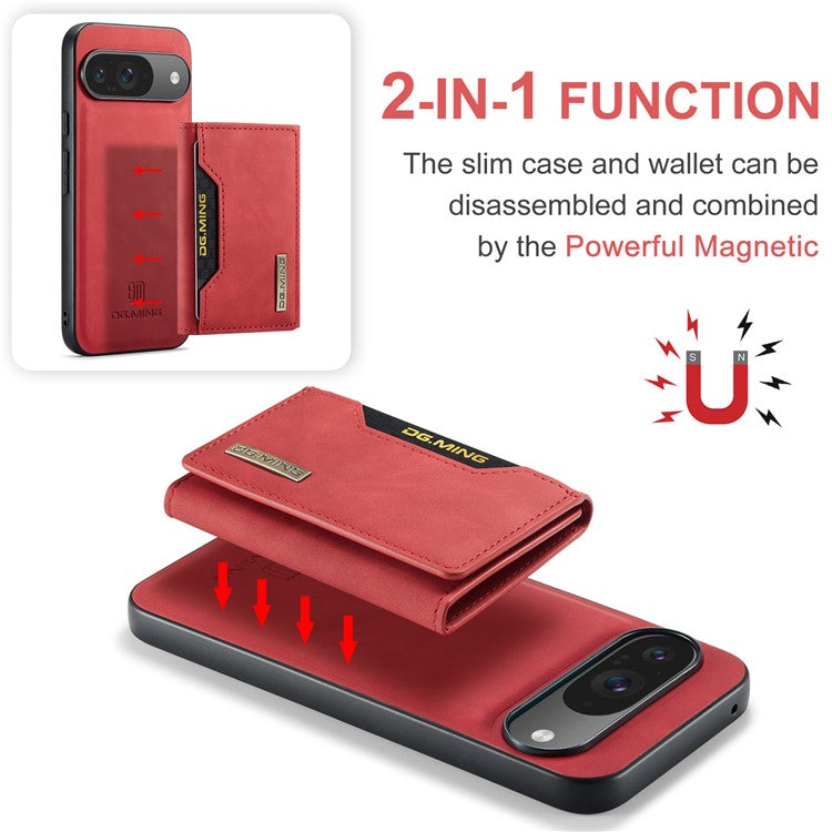 DG.MING M2 Series for Google Pixel 9 Pro / Pixel 9 Case PU+PC+TPU Phone Cover Detachable Wallet - Red
