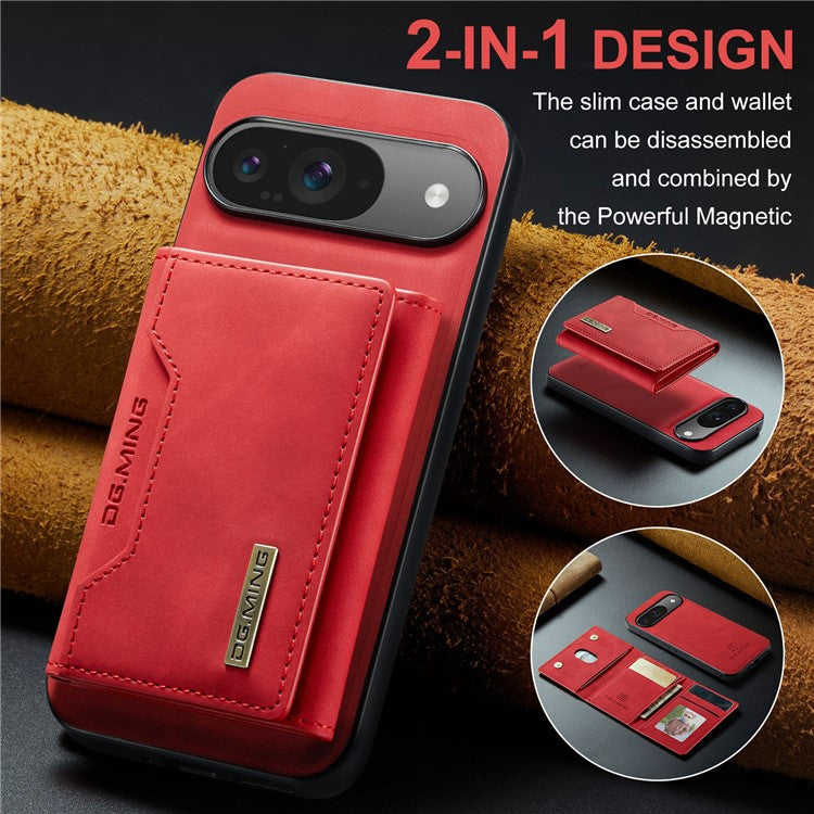 DG.MING M2 Series for Google Pixel 9 Pro / Pixel 9 Case PU+PC+TPU Phone Cover Detachable Wallet - Red