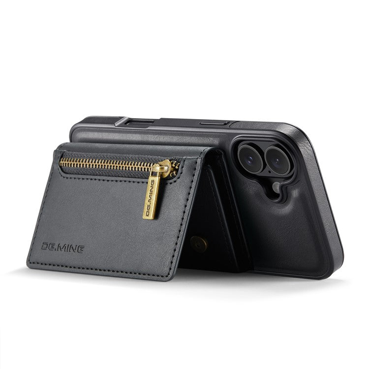 DG.MING M5 Series For iPhone 16 Case Detachable Magnetic Leather Phone Cover with Card Slots - Black