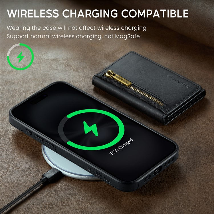 DG.MING M5 Series For iPhone 16 Case Detachable Magnetic Leather Phone Cover with Card Slots - Black