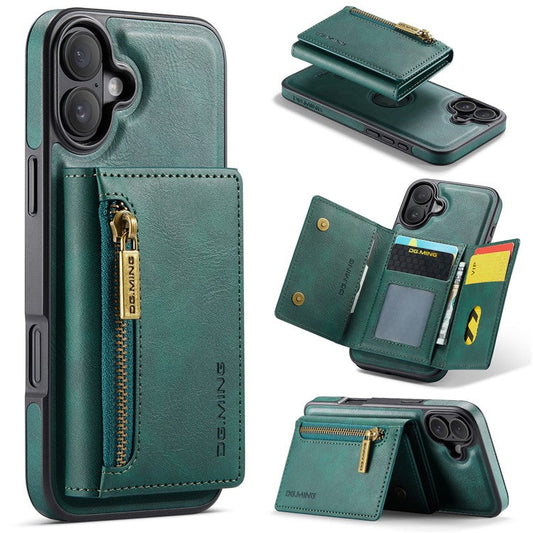 DG.MING M5 Series For iPhone 16 Plus Case Detachable Magnetic Leather Phone Cover with Card Slots - Green
