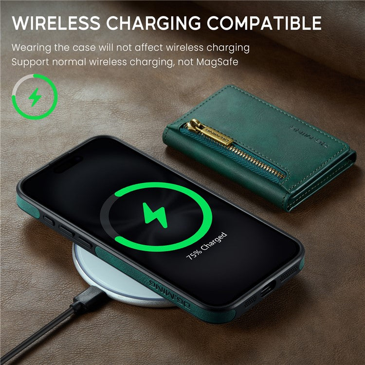 DG.MING M5 Series For iPhone 16 Plus Case Detachable Magnetic Leather Phone Cover with Card Slots - Green