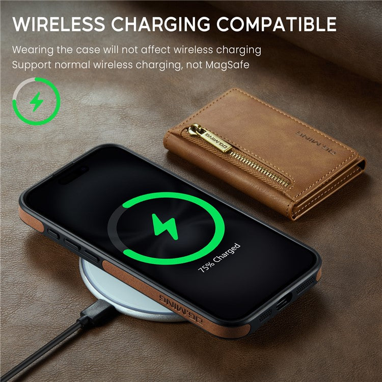 DG.MING M5 Series For iPhone 16 Plus Case Detachable Magnetic Leather Phone Cover with Card Slots - Brown