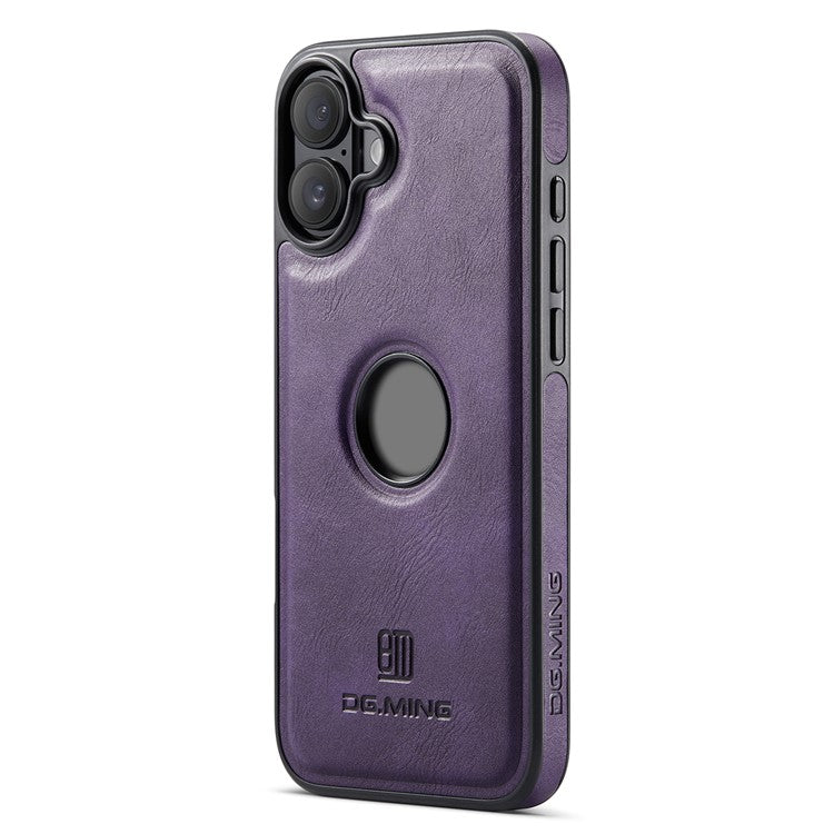 DG.MING For iPhone 16 Case Anti-Drop Leather Coated PC+TPU Phone Back Cover - Purple