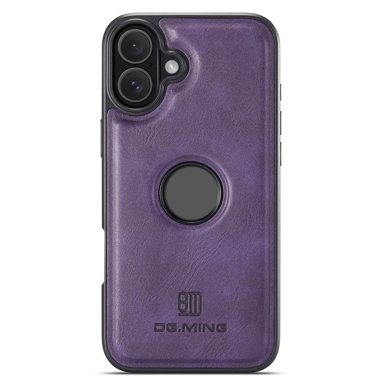 DG.MING For iPhone 16 Case Anti-Drop Leather Coated PC+TPU Phone Back Cover - Purple