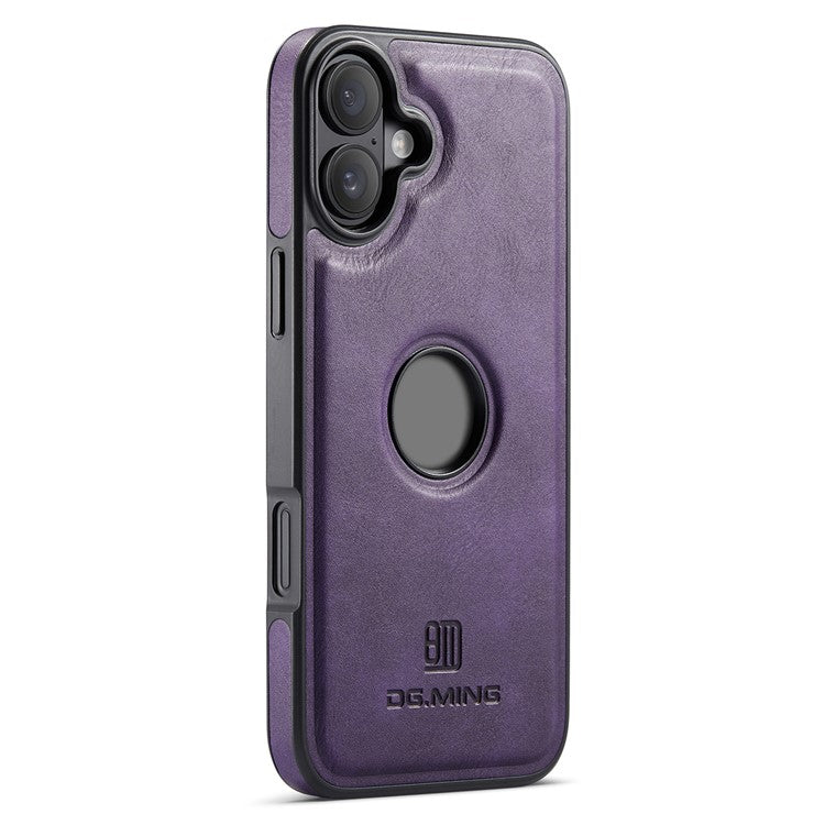 DG.MING For iPhone 16 Case Anti-Drop Leather Coated PC+TPU Phone Back Cover - Purple