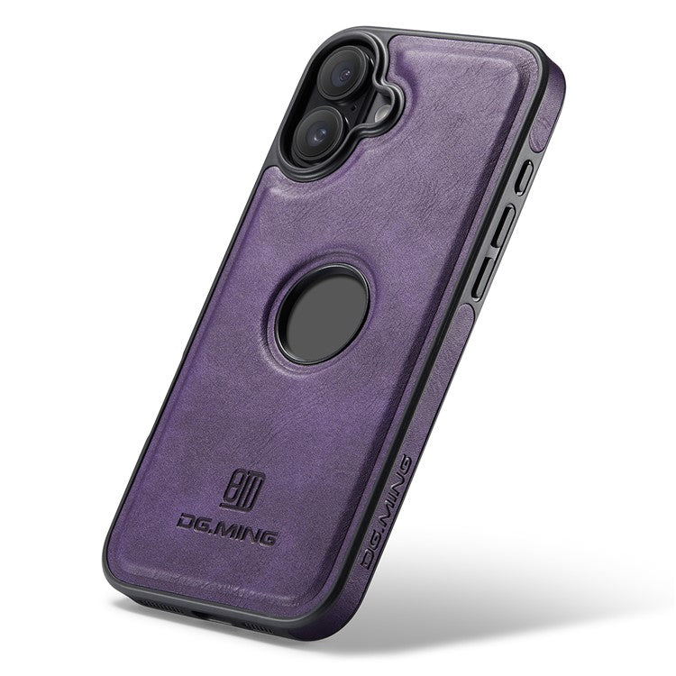 DG.MING For iPhone 16 Case Anti-Drop Leather Coated PC+TPU Phone Back Cover - Purple