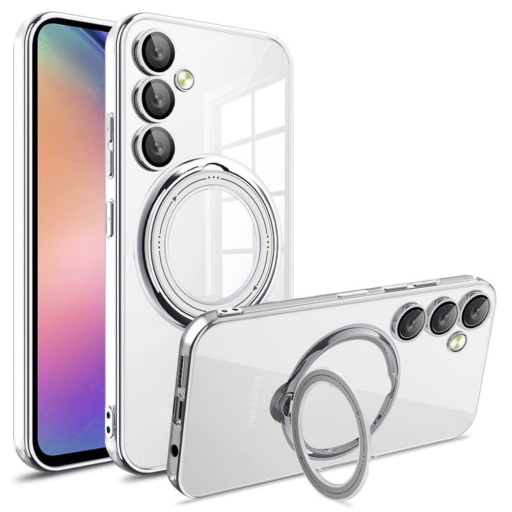 For Samsung Galaxy A16 5G / A16 4G Case Kickstand PC+TPU Magnetic Phone Cover - Silver