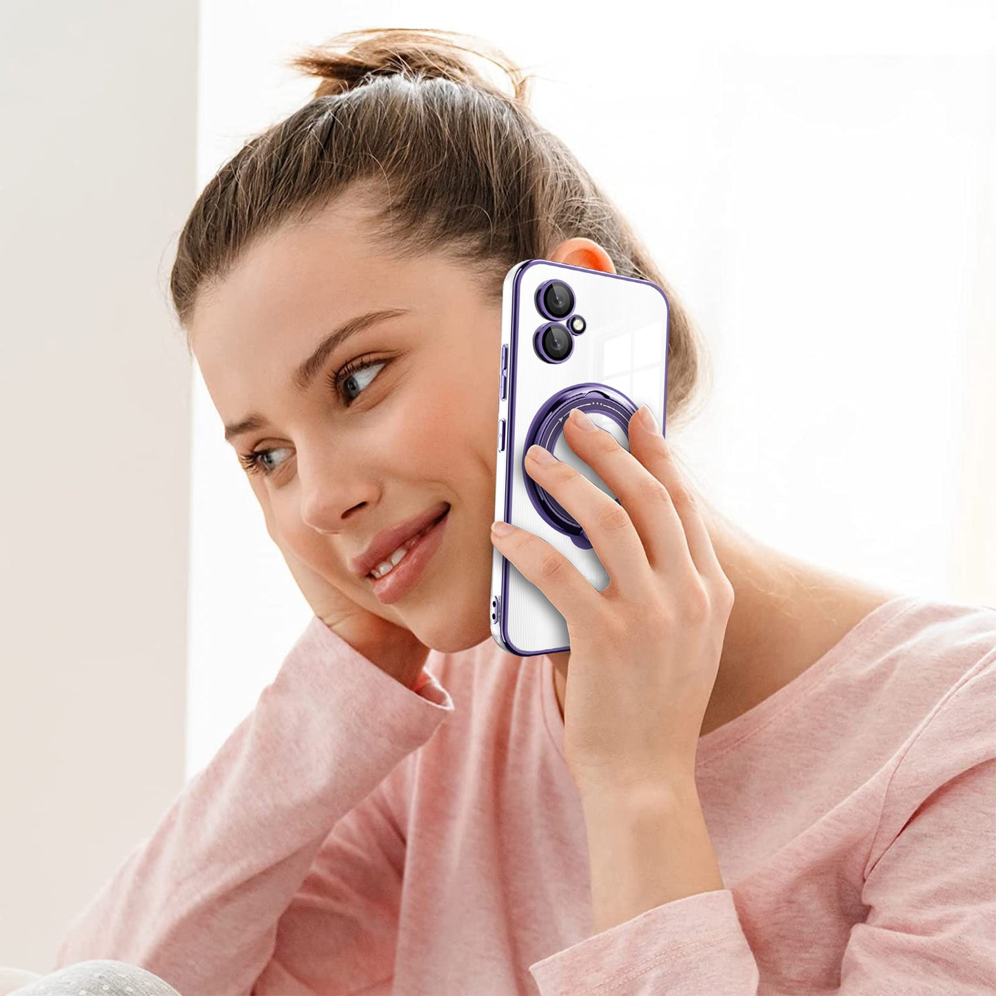 For Samsung Galaxy A06 Case Kickstand PC+TPU Magnetic Phone Cover - Purple