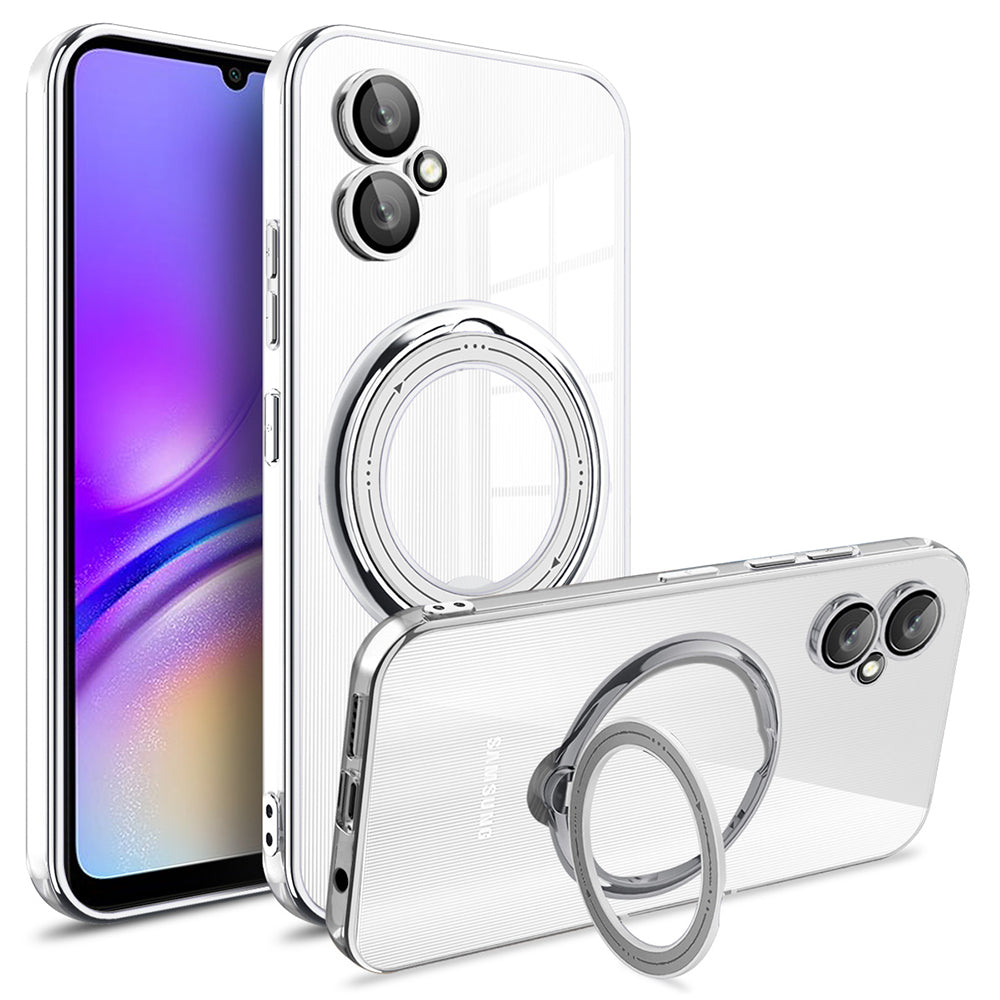 For Samsung Galaxy A06 Case Kickstand PC+TPU Magnetic Phone Cover - Silver