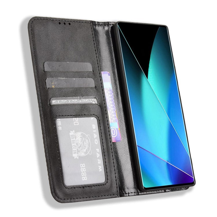 For Infinix Zero 40 4G X6860 Leather Case Wallet Stand Retro Texture Phone Cover - Black