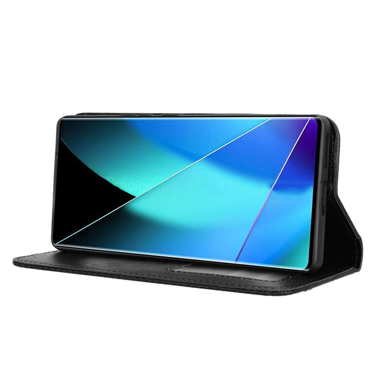 For Infinix Zero 40 4G X6860 Leather Case Wallet Stand Retro Texture Phone Cover - Black