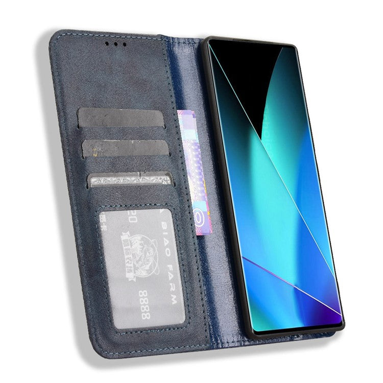 For Infinix Zero 40 4G X6860 Leather Case Wallet Stand Retro Texture Phone Cover - Blue