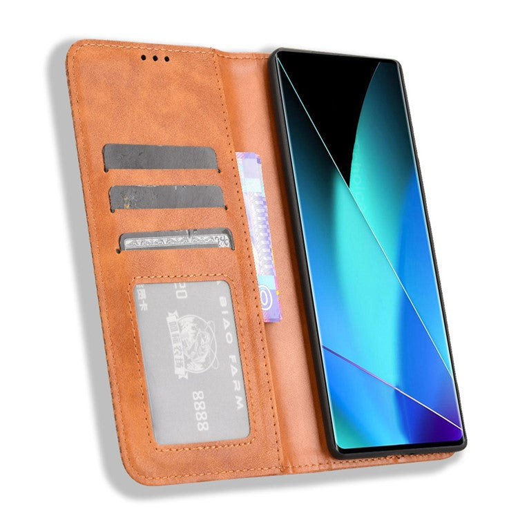 For Infinix Zero 40 4G X6860 Leather Case Wallet Stand Retro Texture Phone Cover - Brown