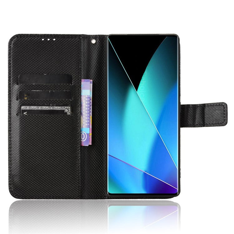 For Infinix Zero 40 4G X6860 Case PU Leather Diamond Texture Wallet Phone Cover - Black