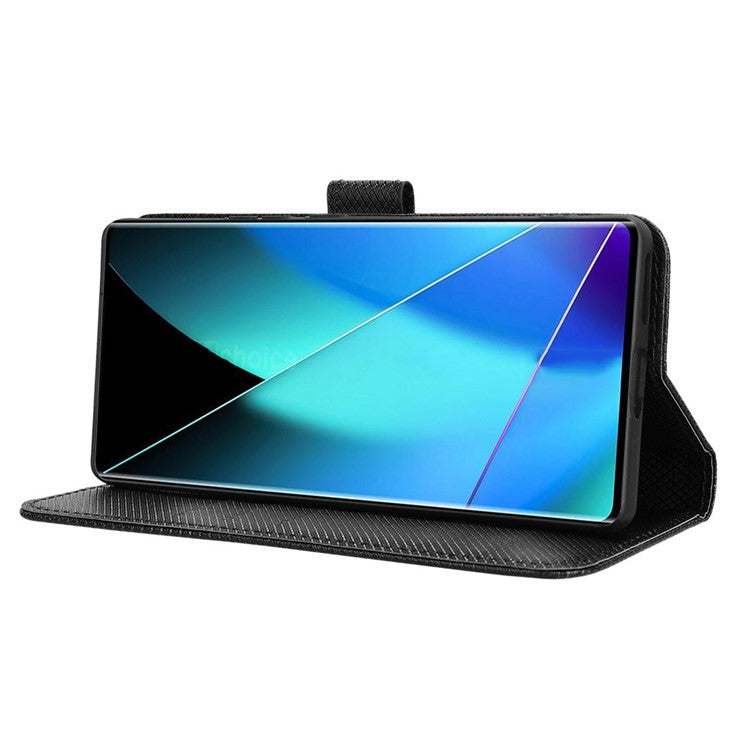 For Infinix Zero 40 4G X6860 Case PU Leather Diamond Texture Wallet Phone Cover - Black