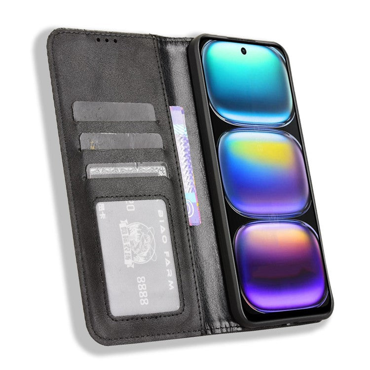 For Infinix Hot 50 5G X6720 Leather Case Wallet Stand Retro Texture Phone Cover - Black