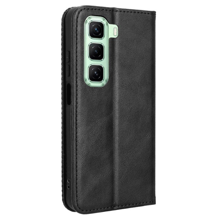 For Infinix Hot 50 5G X6720 Leather Case Wallet Stand Retro Texture Phone Cover - Black