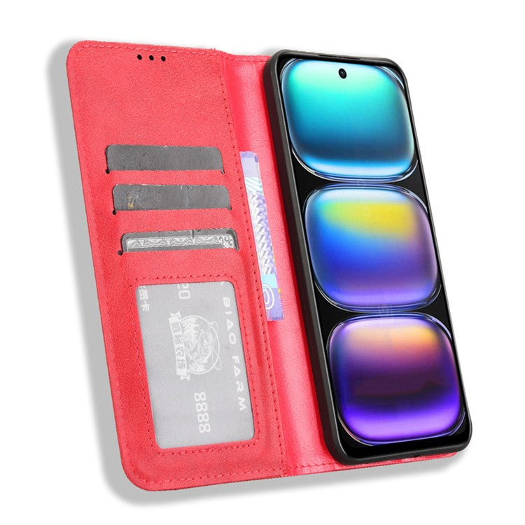 For Infinix Hot 50 5G X6720 Leather Case Wallet Stand Retro Texture Phone Cover - Red