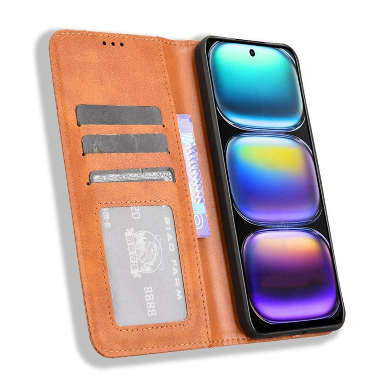 For Infinix Hot 50 5G X6720 Leather Case Wallet Stand Retro Texture Phone Cover - Brown