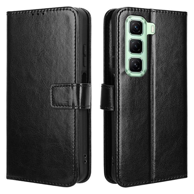 For Infinix Hot 50 5G X6720 Case Crazy Horse Texture PU Leather Phone Wallet Cover - Black