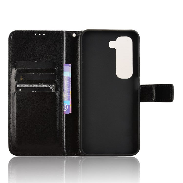 For Infinix Hot 50 5G X6720 Case Crazy Horse Texture PU Leather Phone Wallet Cover - Black