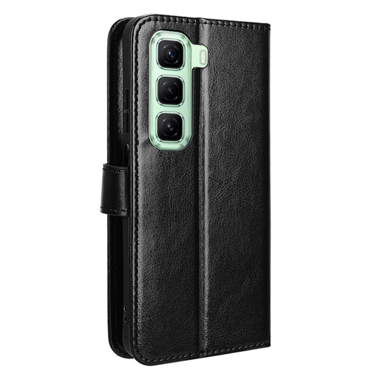 For Infinix Hot 50 5G X6720 Case Crazy Horse Texture PU Leather Phone Wallet Cover - Black