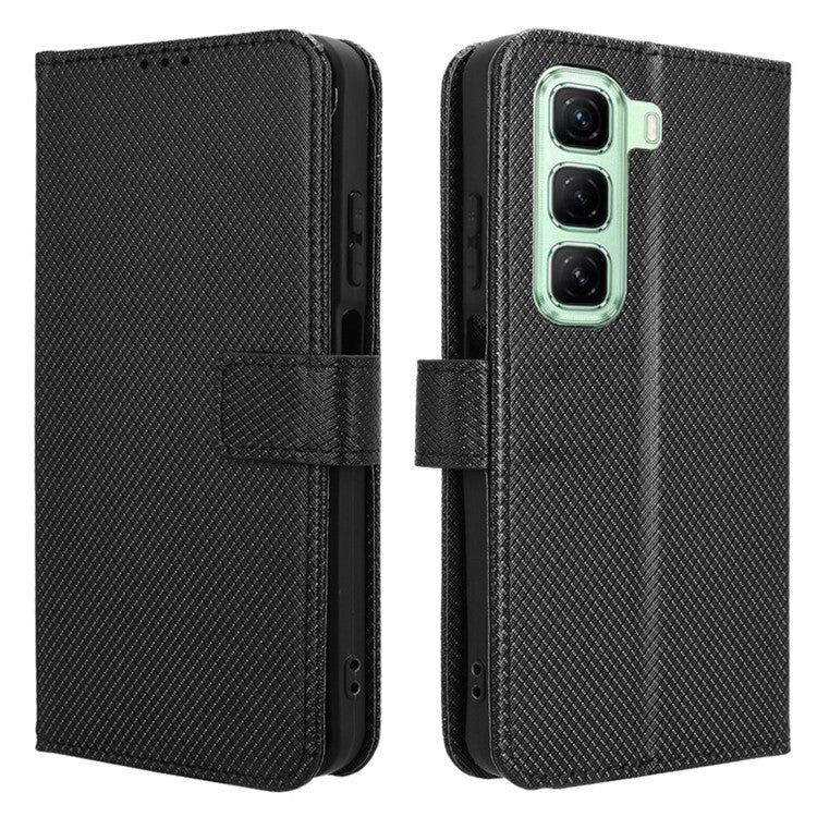 For Infinix Hot 50 5G X6720 Case PU Leather Diamond Texture Wallet Phone Cover - Black