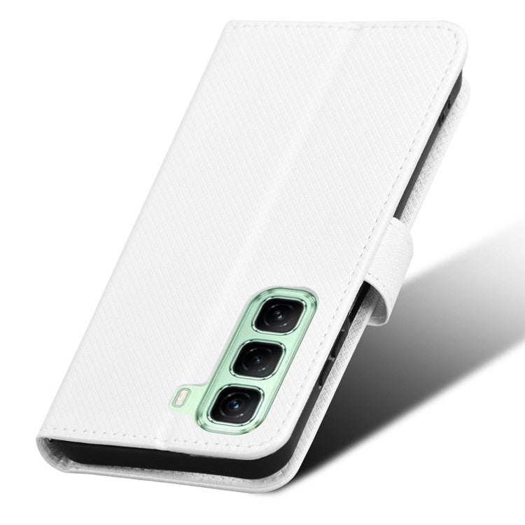 For Infinix Hot 50 5G X6720 Case PU Leather Diamond Texture Wallet Phone Cover - White