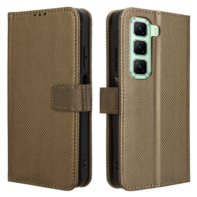 For Infinix Hot 50 5G X6720 Case PU Leather Diamond Texture Wallet Phone Cover - Brown
