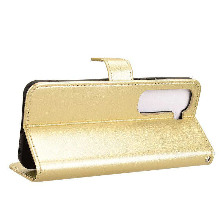 For Infinix Hot 50 4G Case Crazy Horse Texture PU Leather Phone Wallet Cover - Gold