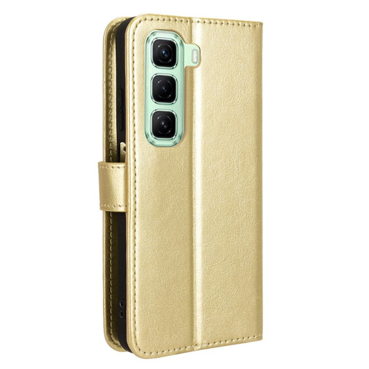 For Infinix Hot 50 4G Case Crazy Horse Texture PU Leather Phone Wallet Cover - Gold