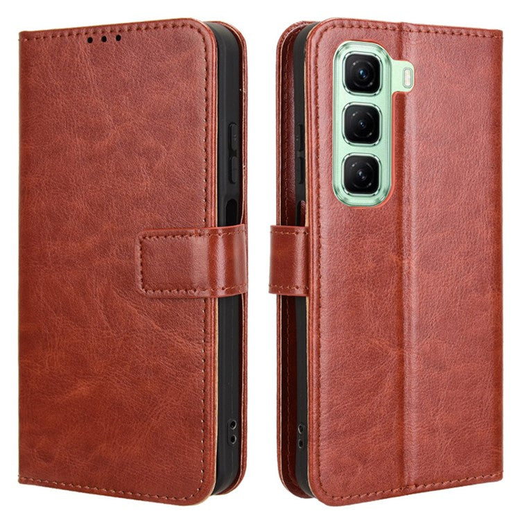 For Infinix Hot 50 4G Case Crazy Horse Texture PU Leather Phone Wallet Cover - Brown